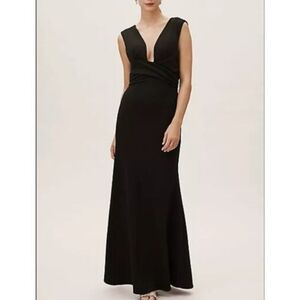 Anthropologie BHLDN Fira Dress Black Size 6 Formal Gown Wedding Guest Deep V